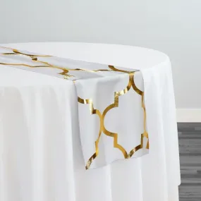 Gatsby (Metallic Print) Table Runner in White and Gold