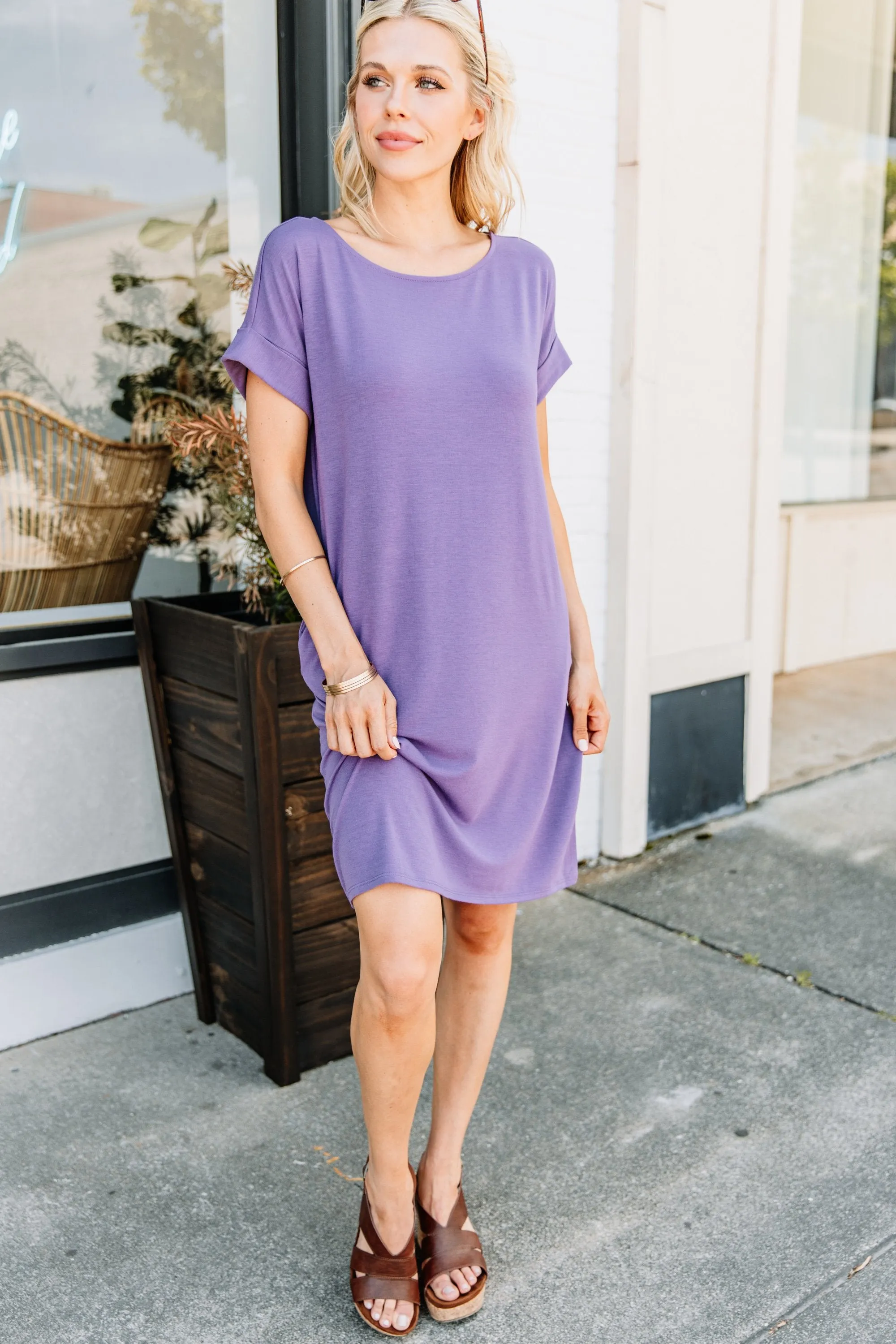 Get To Know Me Lilac Gray T-shirt Dress