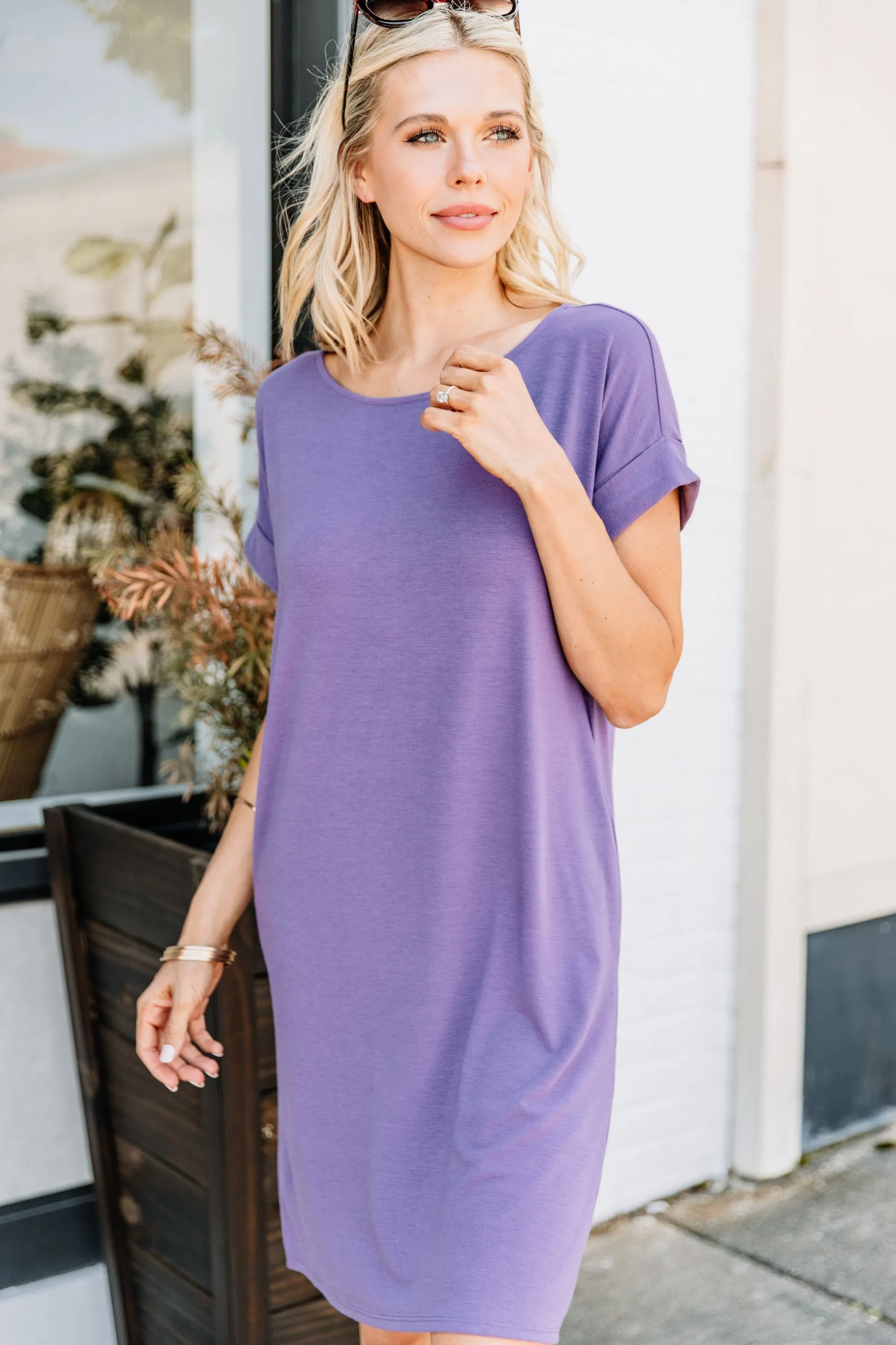 Get To Know Me Lilac Gray T-shirt Dress