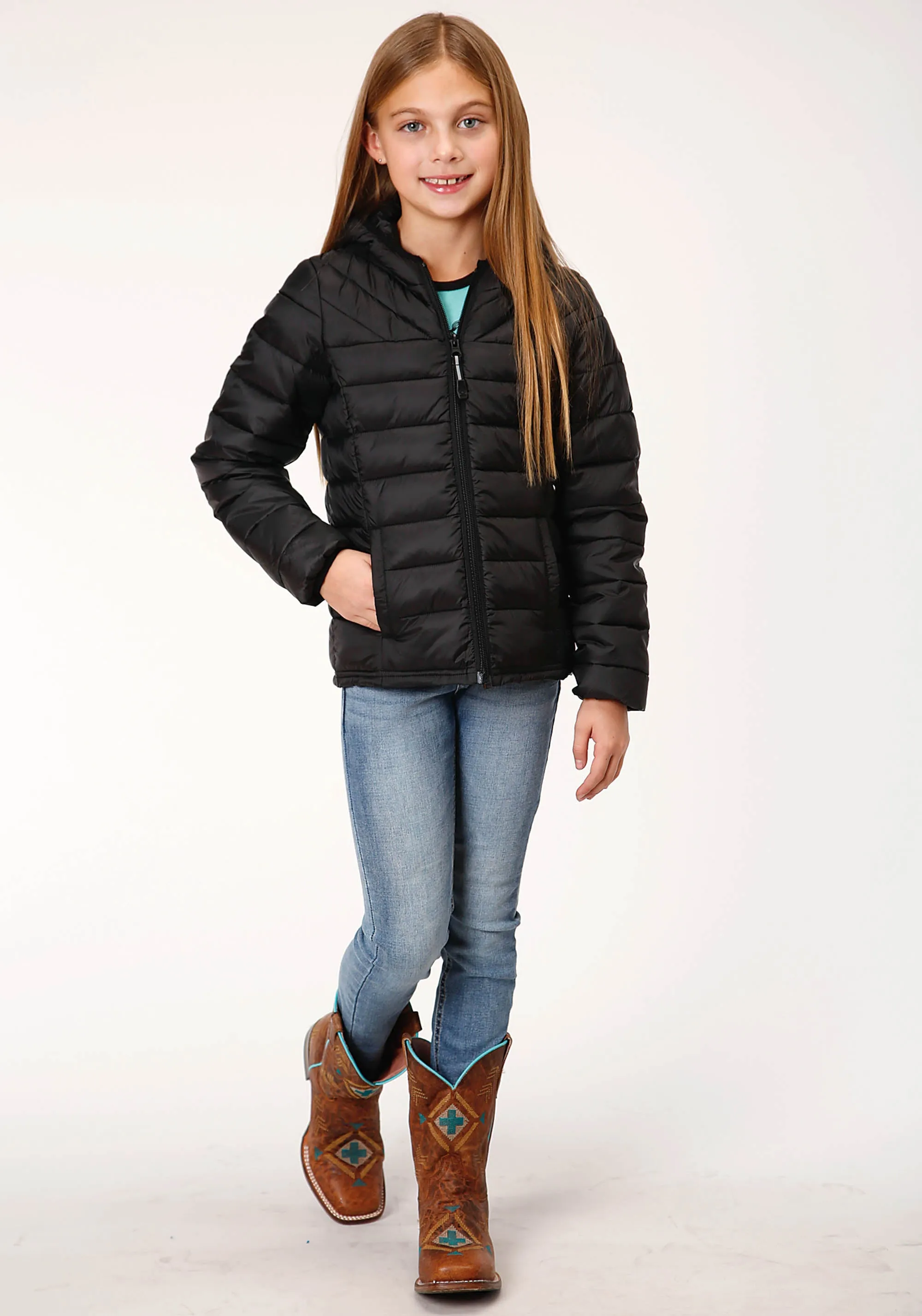 GIRLS  BLACK CRUSHABLE POLY FILLED DOWN JACKET