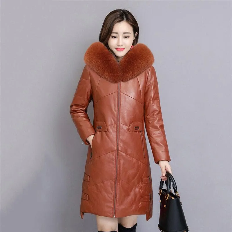 Graeme Womens Leather Down Jacket Parka