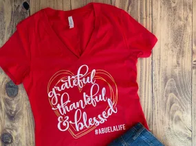 Grateful Thankful Blessed Abuela Mom Mama Grandma Shirt Personalized - Customize Colors Thanksgiving