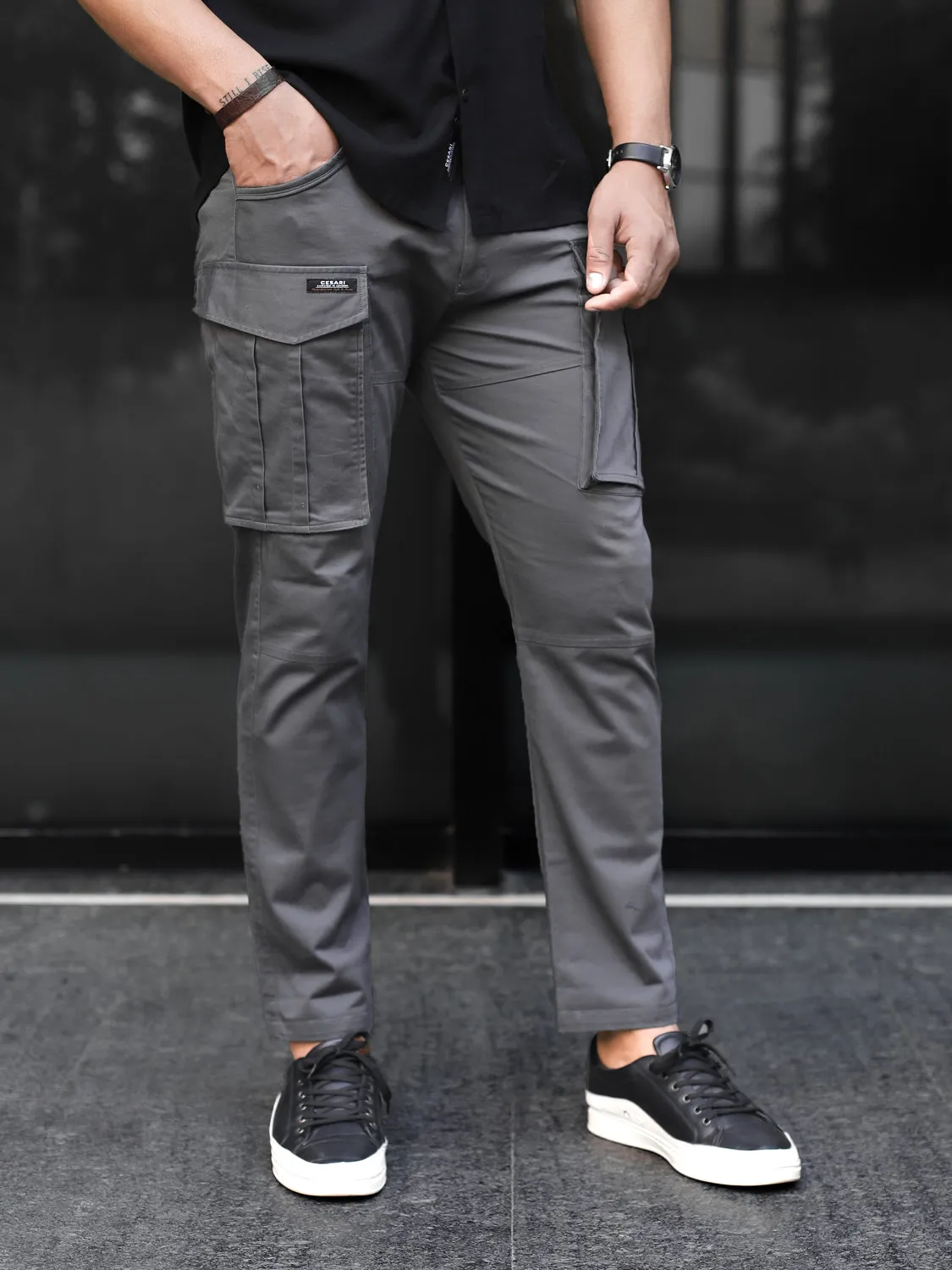 Grey 6-Pocket Cargo Pants