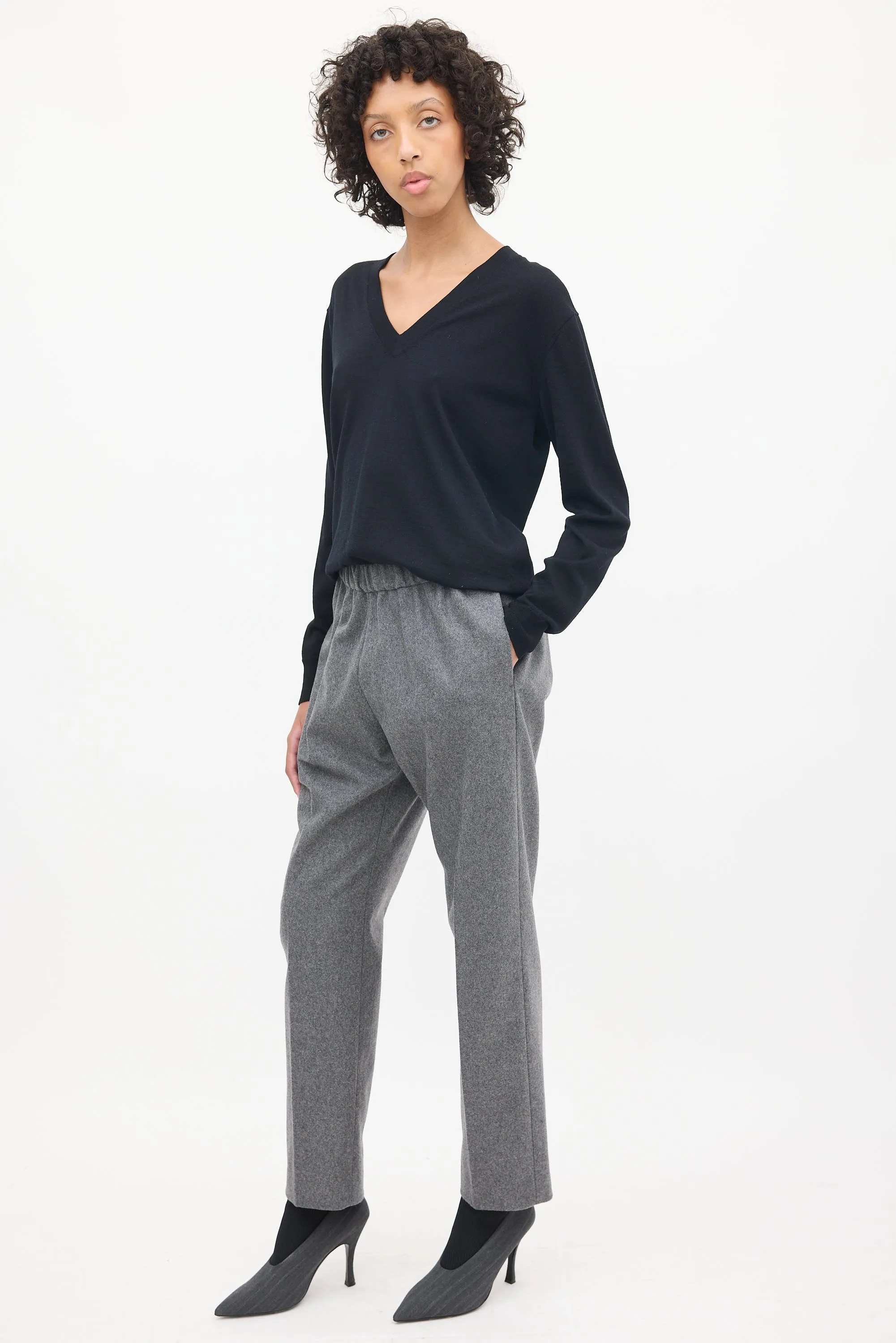 Grey Wool High Waist Tapered Trouser