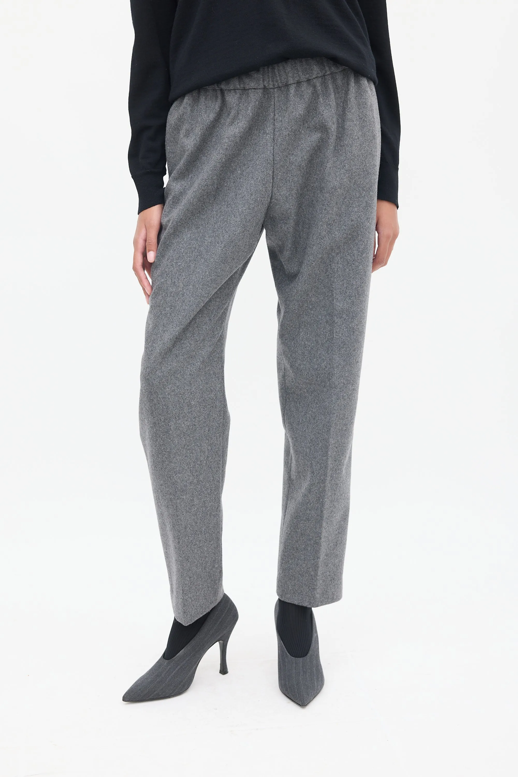 Grey Wool High Waist Tapered Trouser