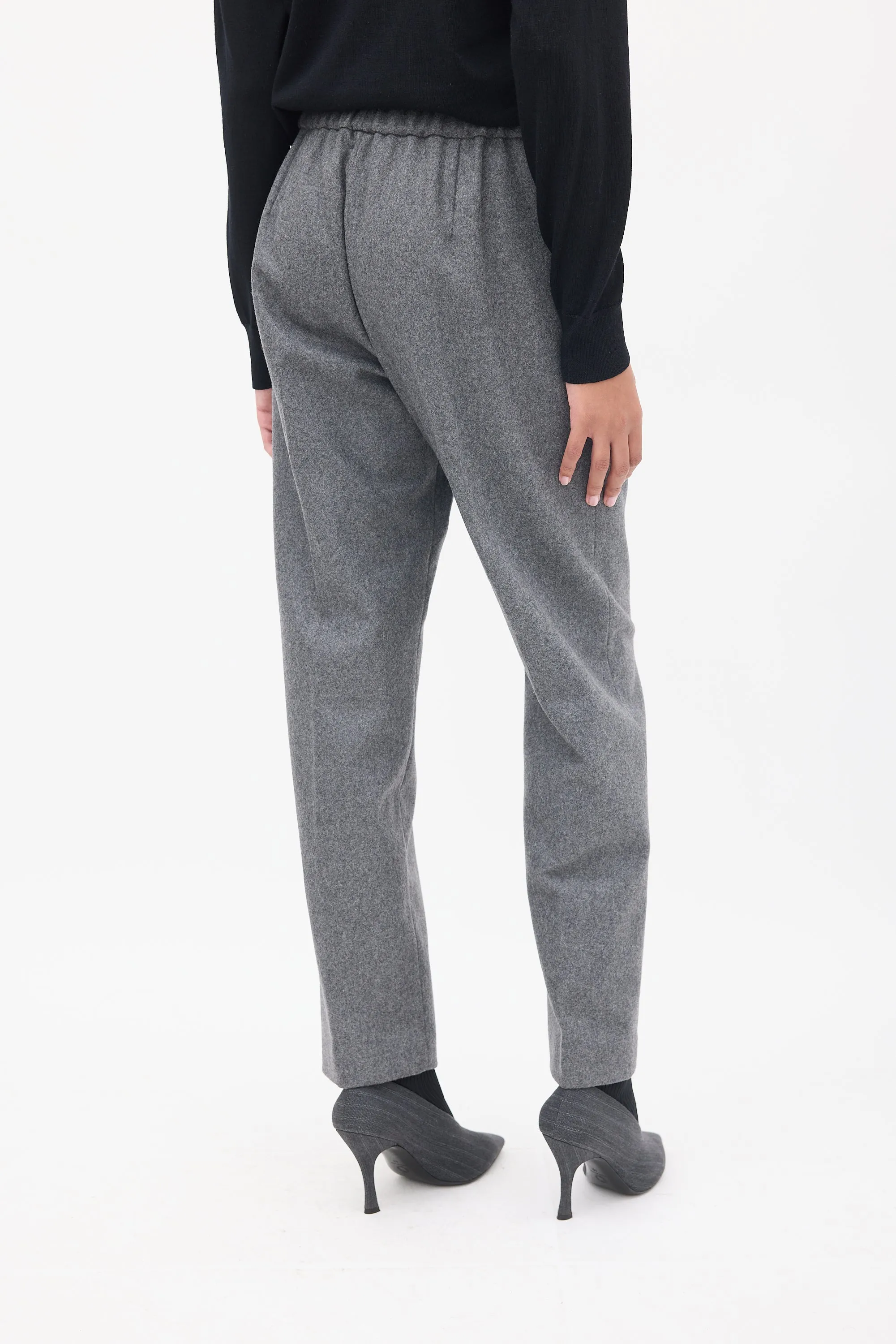 Grey Wool High Waist Tapered Trouser