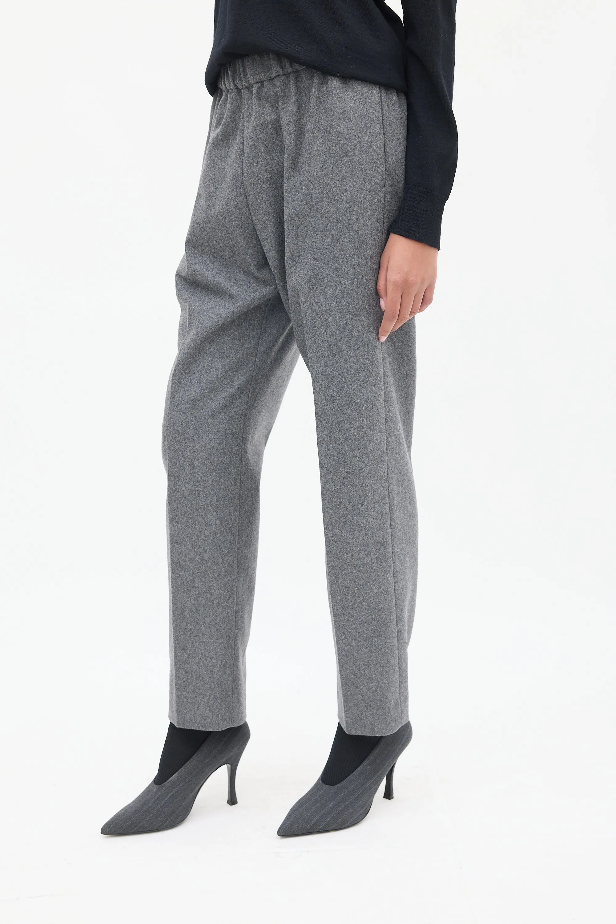 Grey Wool High Waist Tapered Trouser