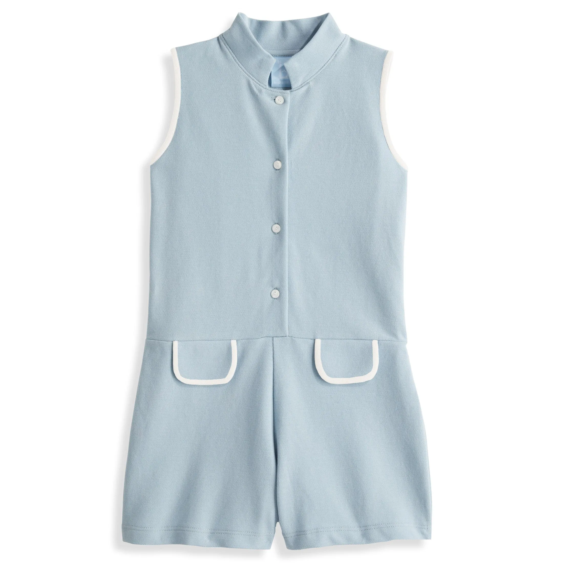 Harriet Pique Romper -- Moody Blue with Ivory