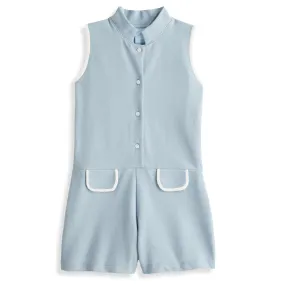 Harriet Pique Romper -- Moody Blue with Ivory