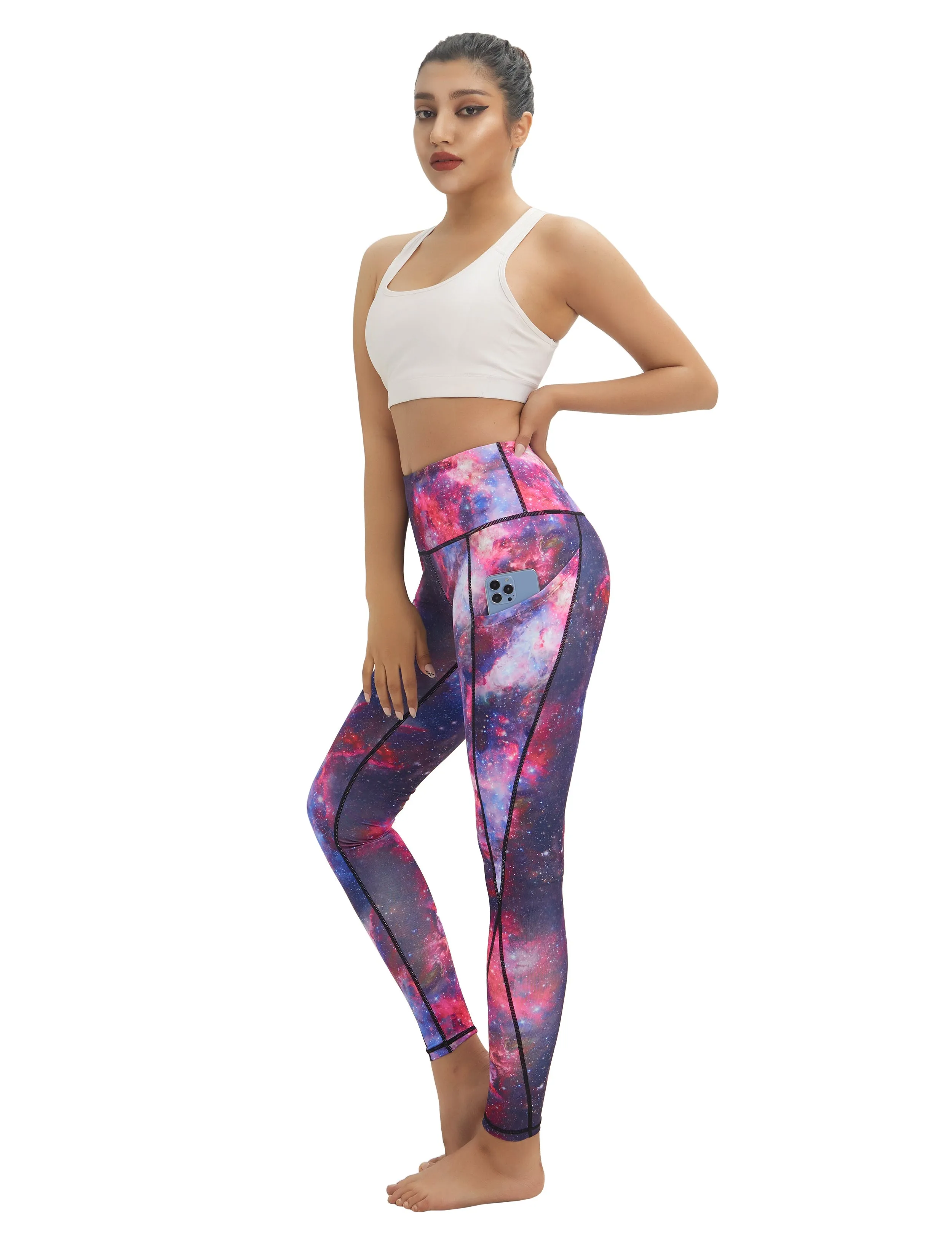 High Waist Side Pockets Gym Pants galaxy_Gym