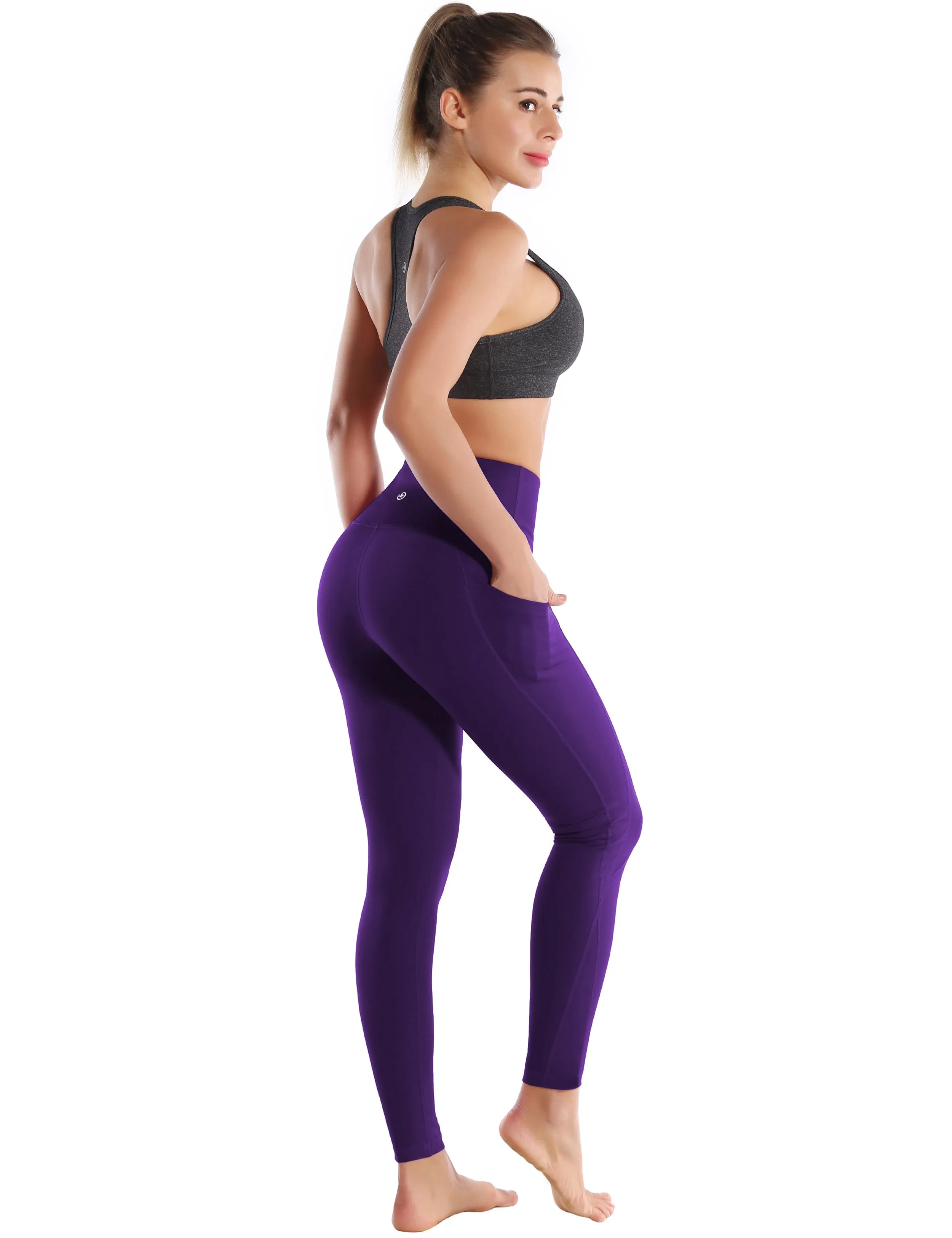 High Waist Side Pockets Yoga Pants eggplantpurple_yoga