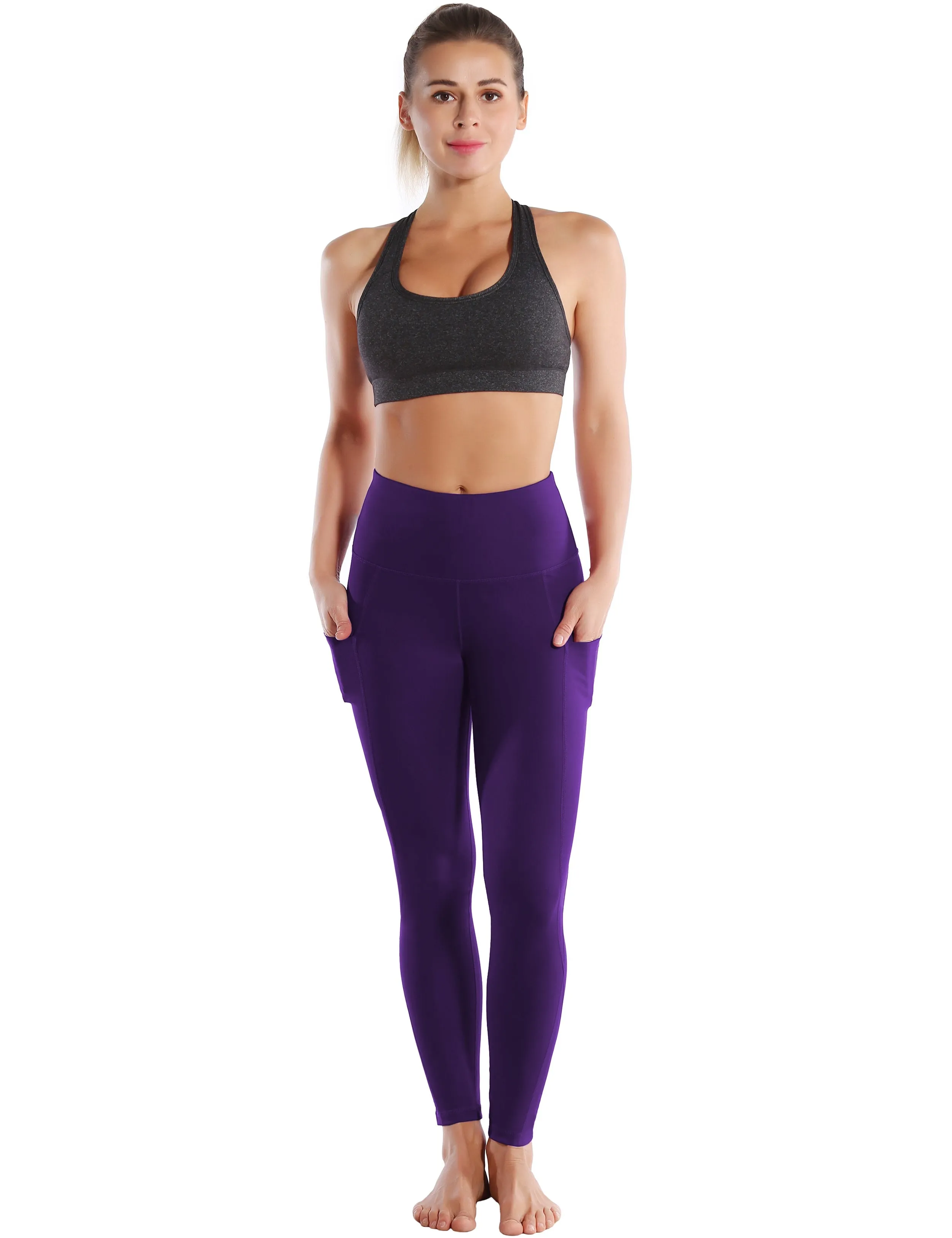 High Waist Side Pockets Yoga Pants eggplantpurple_yoga