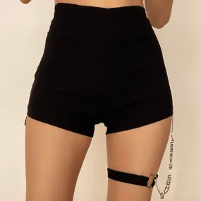 High waist zip up metal chain short pant