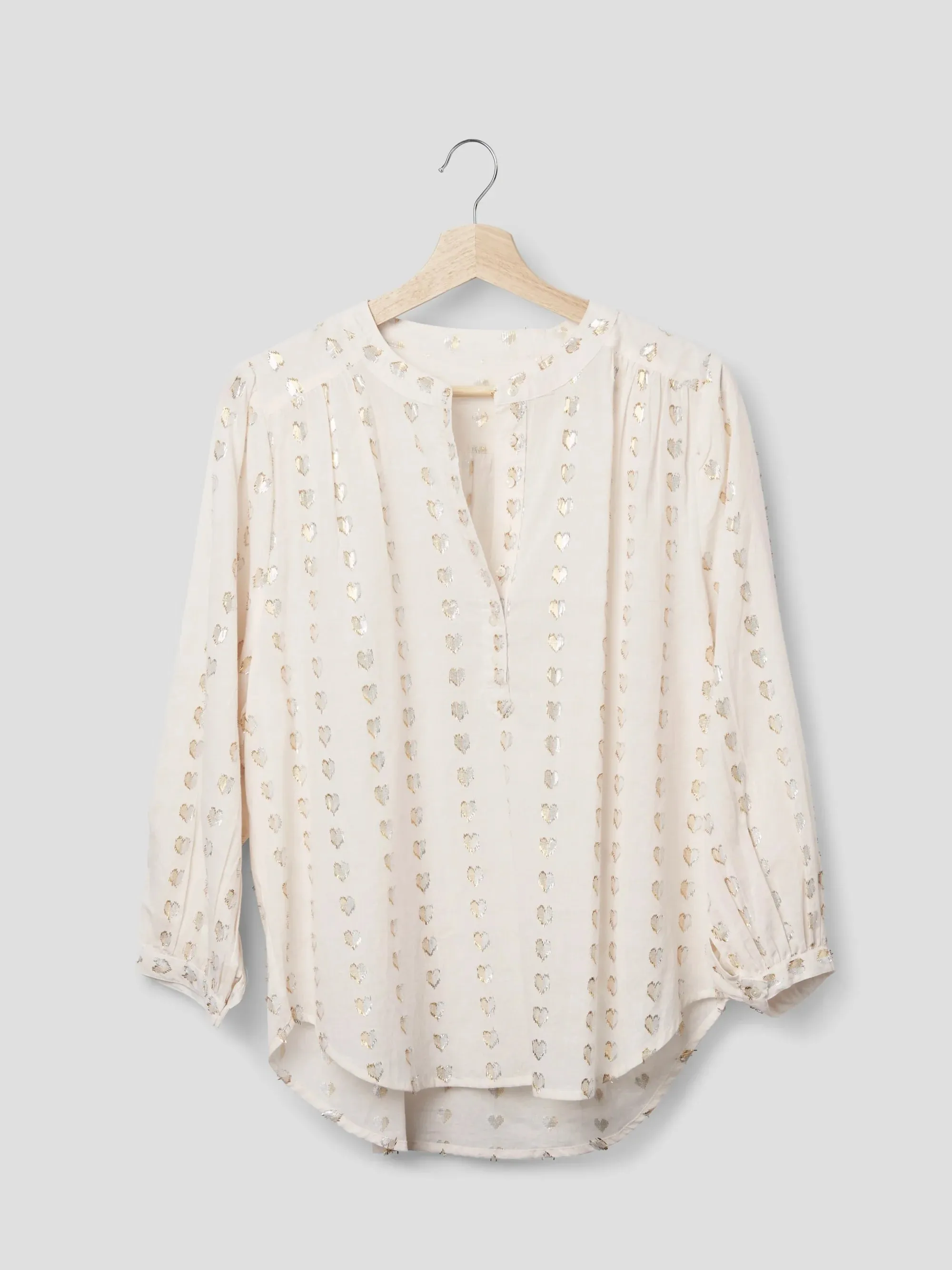 Ines Love Heart Blouse in Ecru w Silver/Gold Hearts