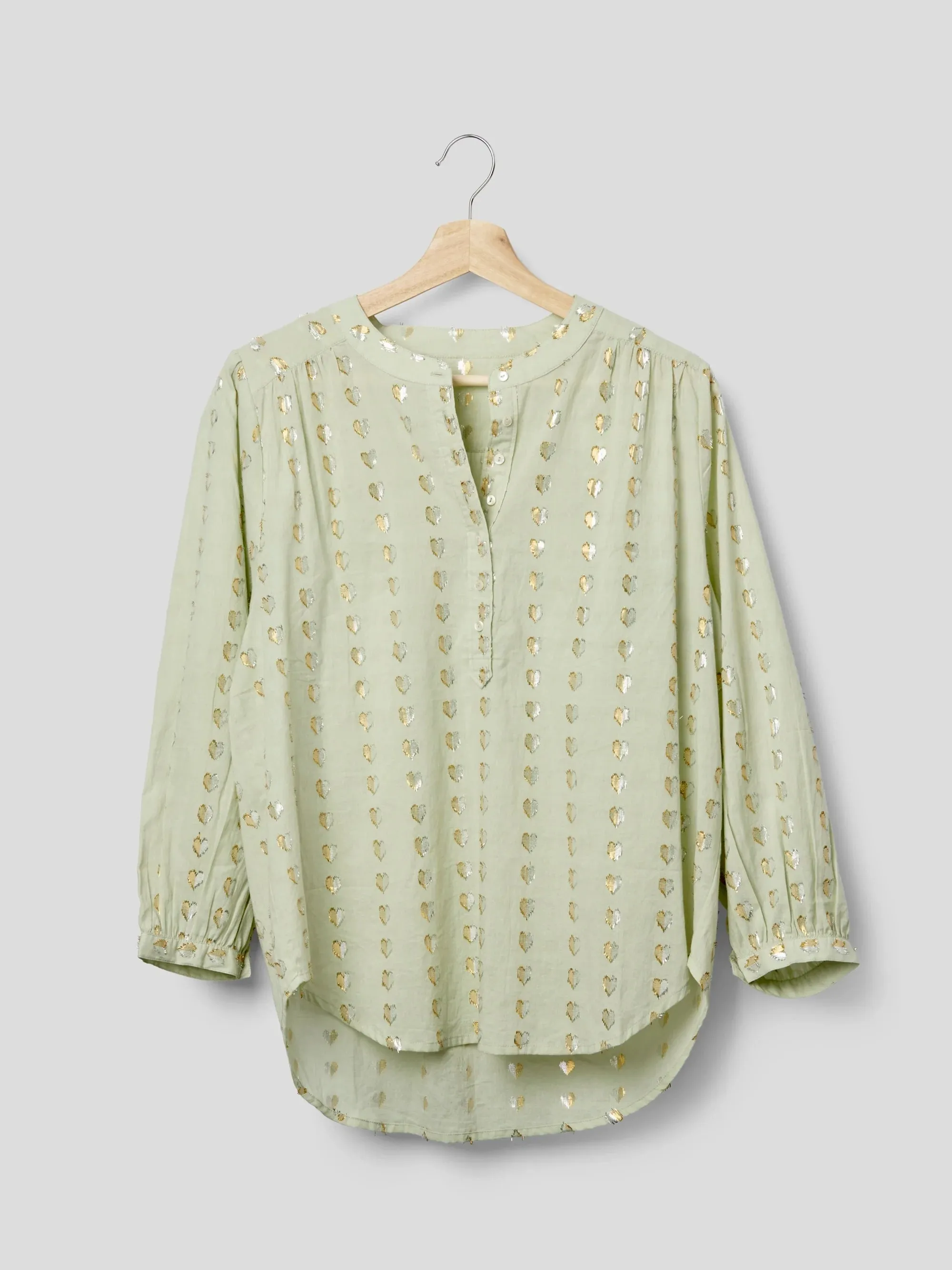 Ines Love Heart Blouse in Mint w Silver/Gold Hearts