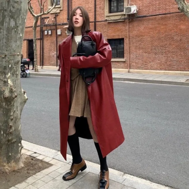 Isabel Red Terracotta Leather Coat