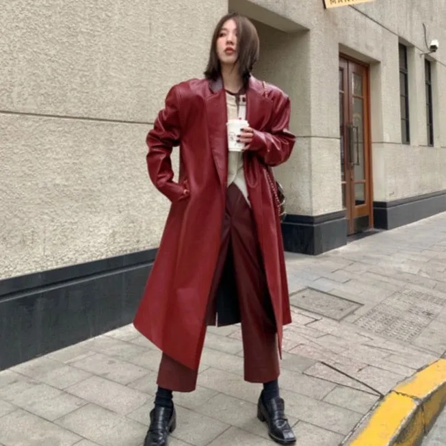 Isabel Red Terracotta Leather Coat