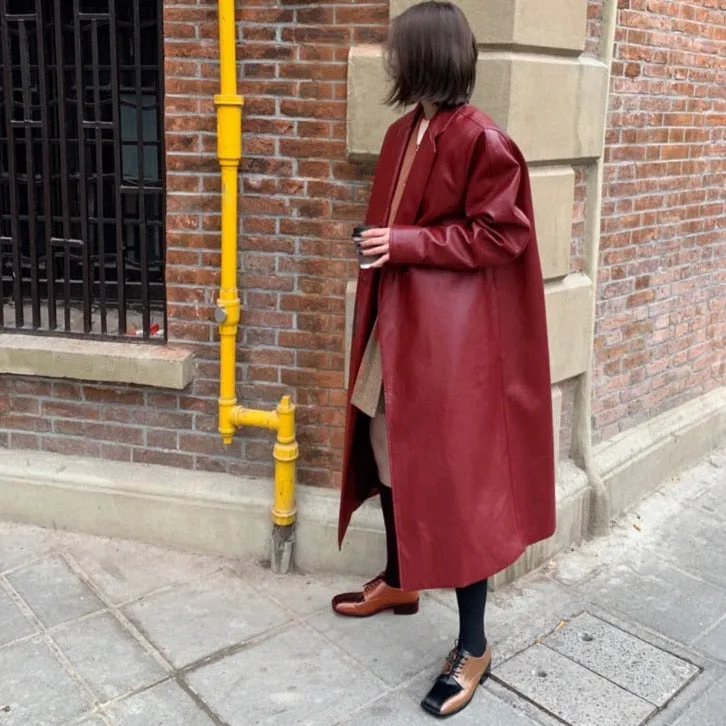 Isabel Red Terracotta Leather Coat