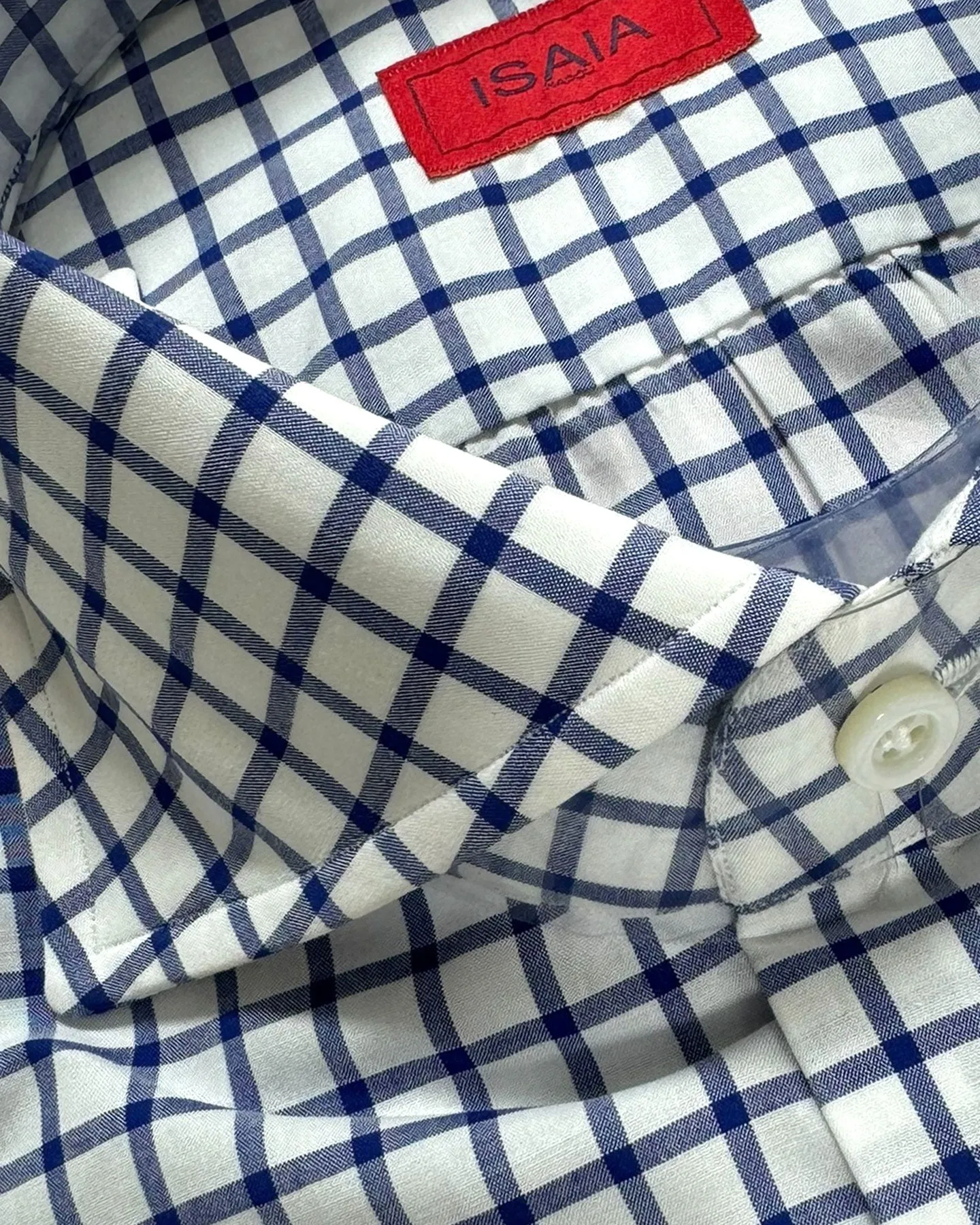 Isaia Dress Shirt White Dark Blue Check 39 - 15 1/2 Regular Fit