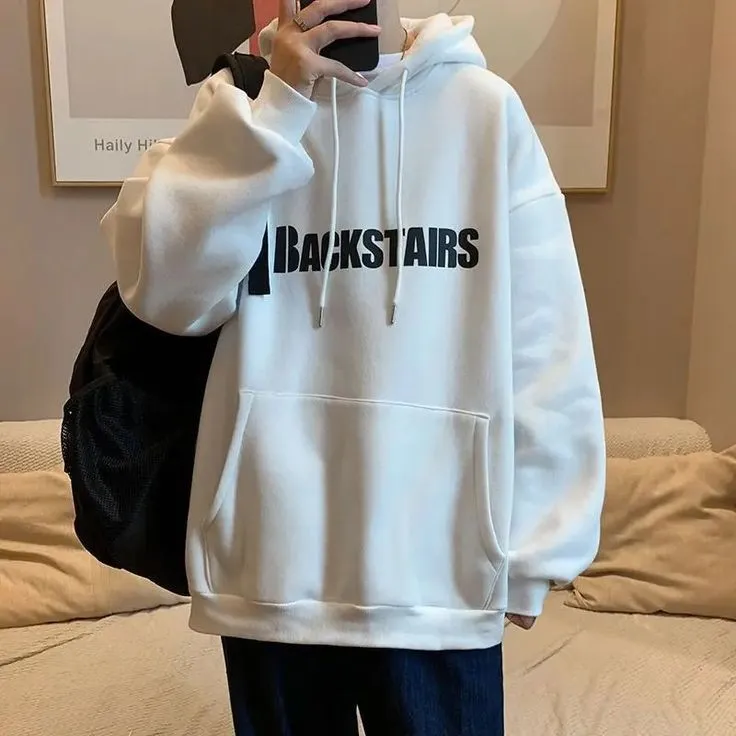 Japanese Korean Fashion Y2K Printed Oversized Pullover Hoodie For Men