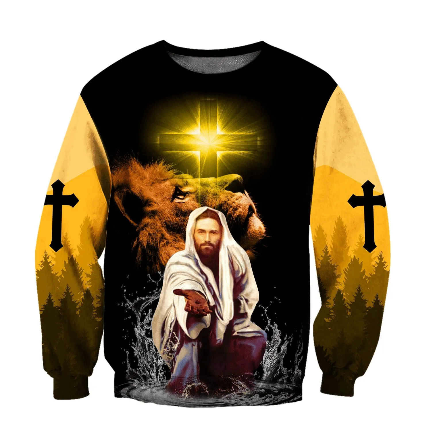 Jesus Lion Black And Yeallow Color Jesus - Christian Sweatshirt For Women & Men