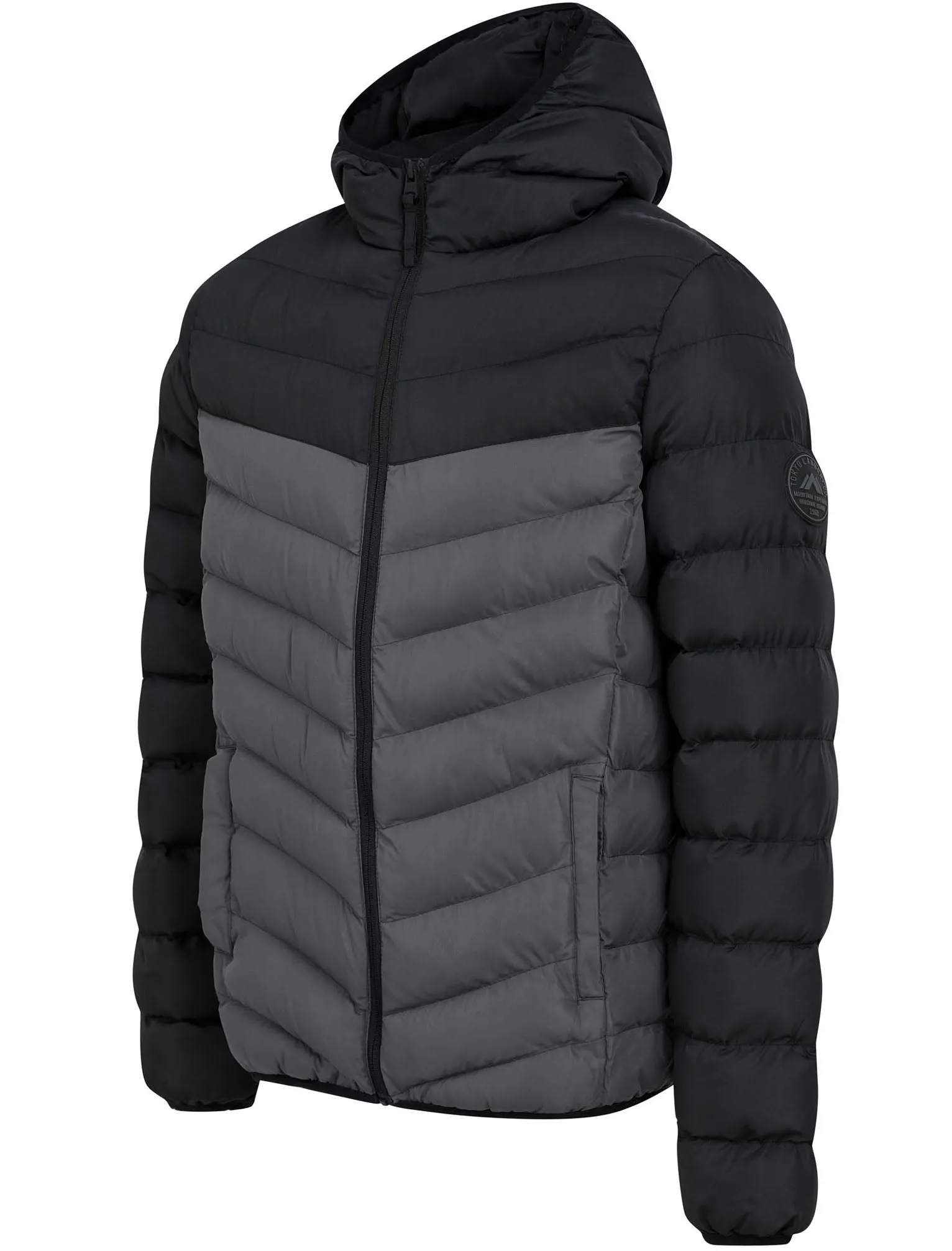 Kanora Colour Block Quilted Puffer Jacket with Hood in Jet Black - Tokyo Laundry