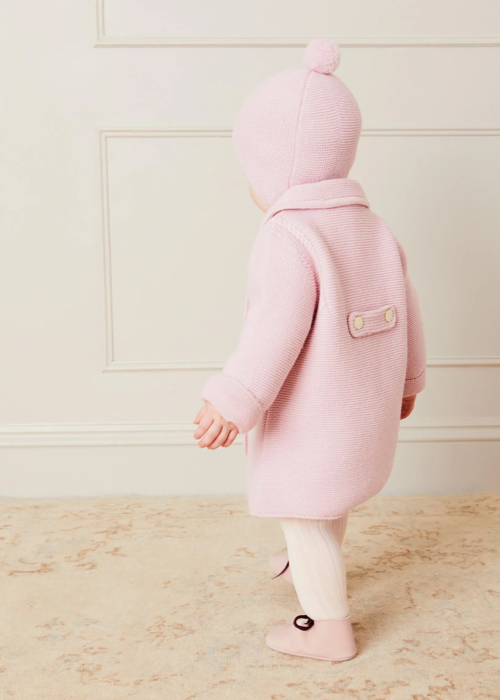 Knitted Double Breasted Coat In Pink (6mths-2yrs)