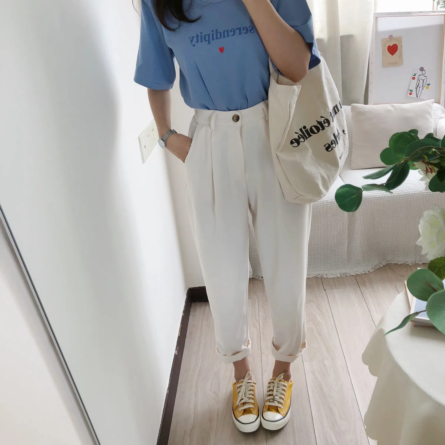 [Korean Style] Gabrial High Waist Cropped Trouser