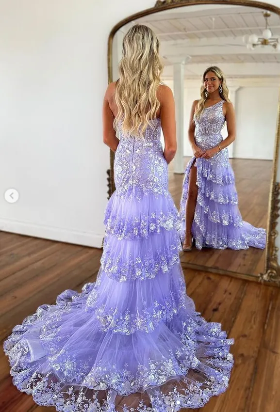 Lace Prom Dress Slit Skirt, Formal Dress, Lace Wedding Dress, Party Dresses PC1109