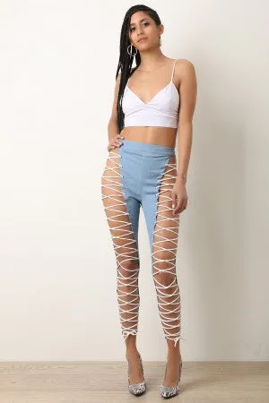 Lattice Lace-Up High Waisted Pants