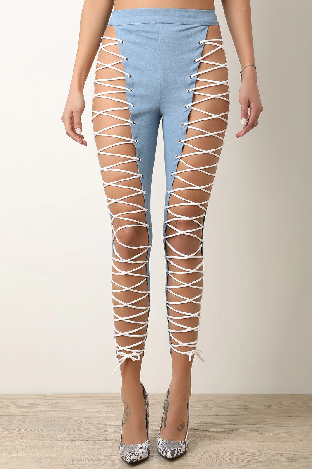 Lattice Lace-Up High Waisted Pants