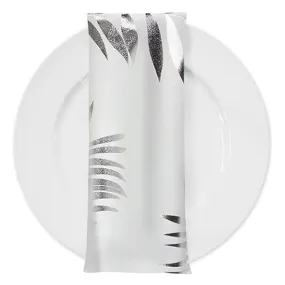 Leaf (Metallic Print) Table Napkin White and Silver