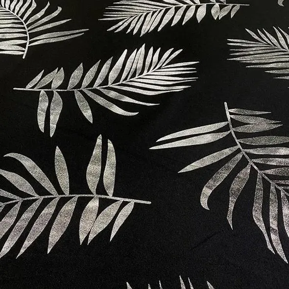 Leaf (Metallic Print) Table Runner in Black and Silver