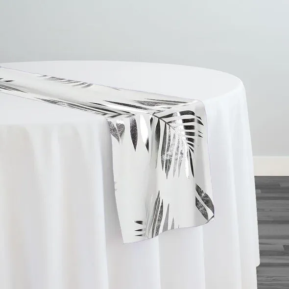 Leaf (Metallic Print) Table Runner in White and Silver