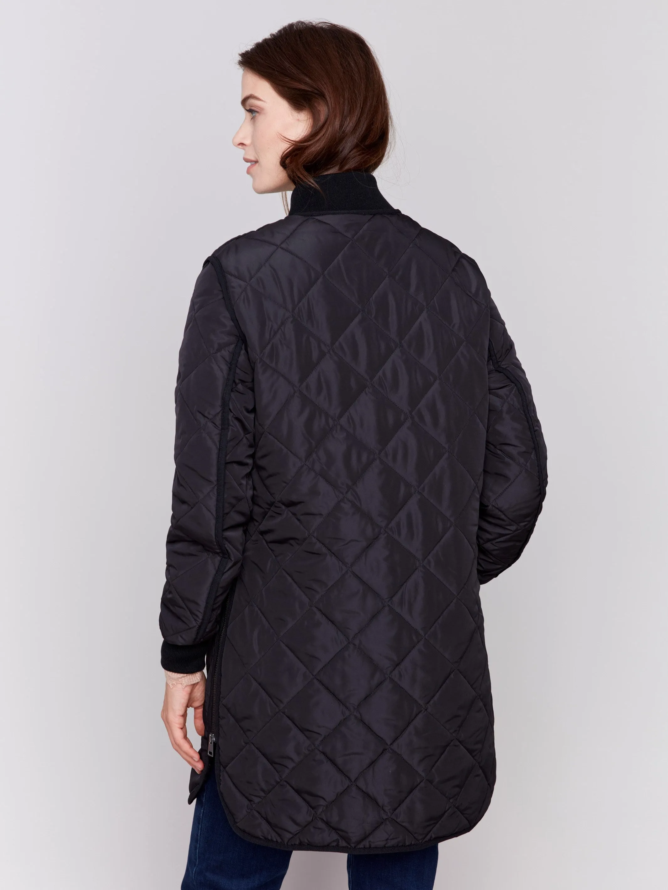 Long Quilted Puffer Jacket - Black