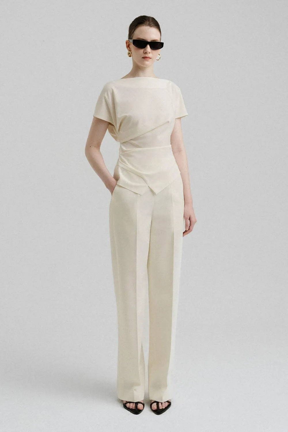 Luna Straight High Waist Twill Ankle Length Pants