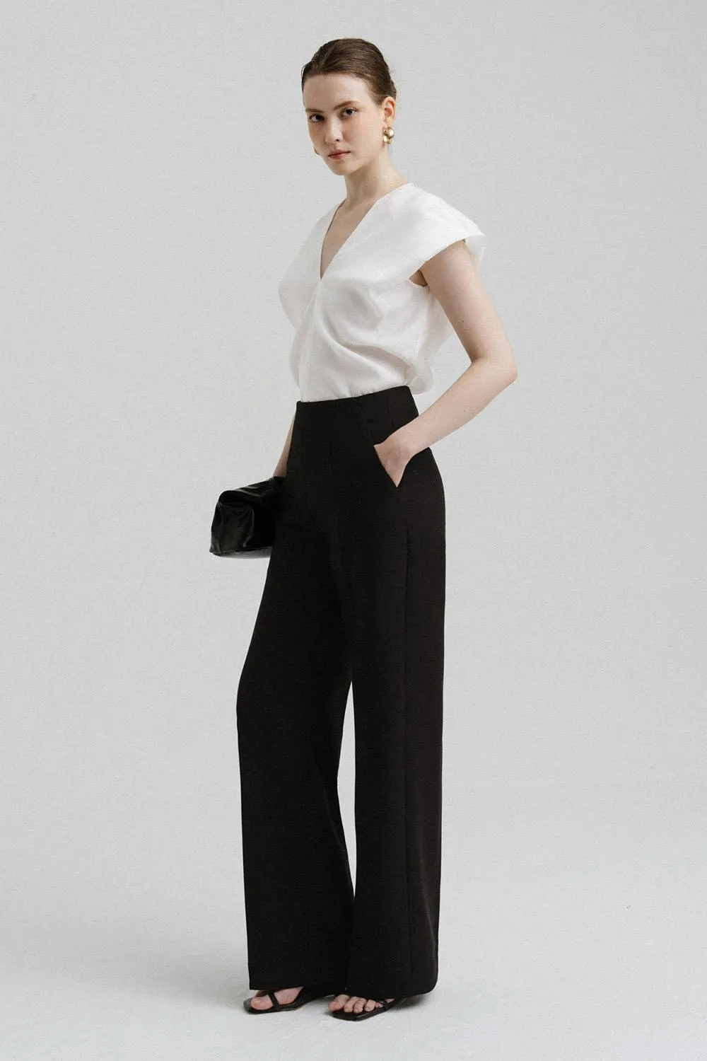 Luna Straight High Waist Twill Ankle Length Pants