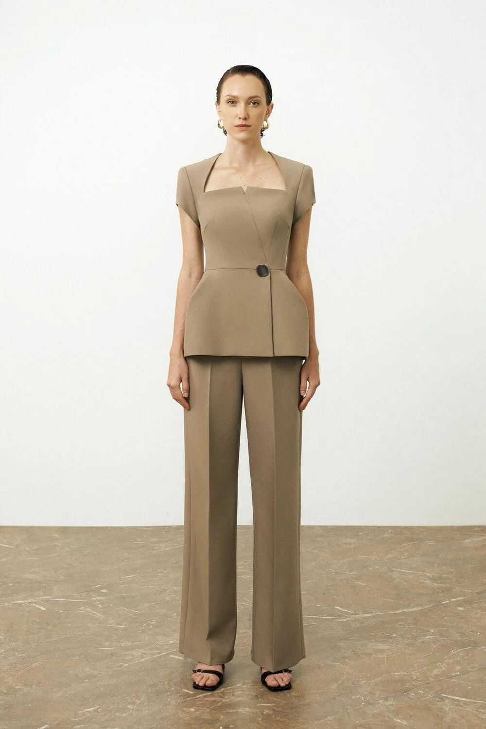 Luna Straight High Waist Twill Ankle Length Pants