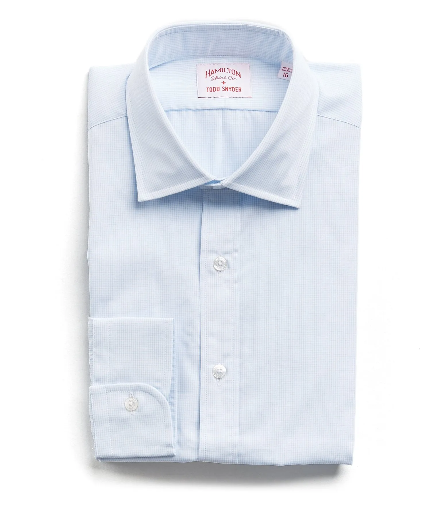 Made in the USA Hamilton   Todd Snyder White and Blue Check Poplin Dress Shirt