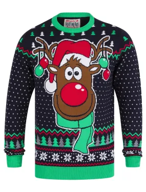 Men's Baubolf Motif Novelty Knitted Christmas Jumper in Ink - Merry Christmas