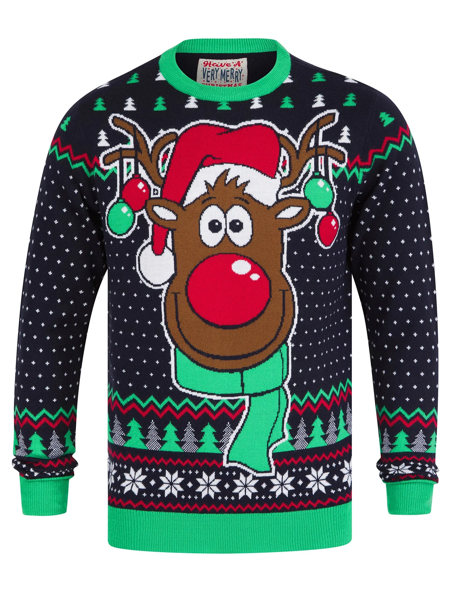 Men's Baubolf Motif Novelty Knitted Christmas Jumper in Ink - Merry Christmas