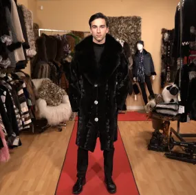 Men's Black Sheared Mink Long Coat