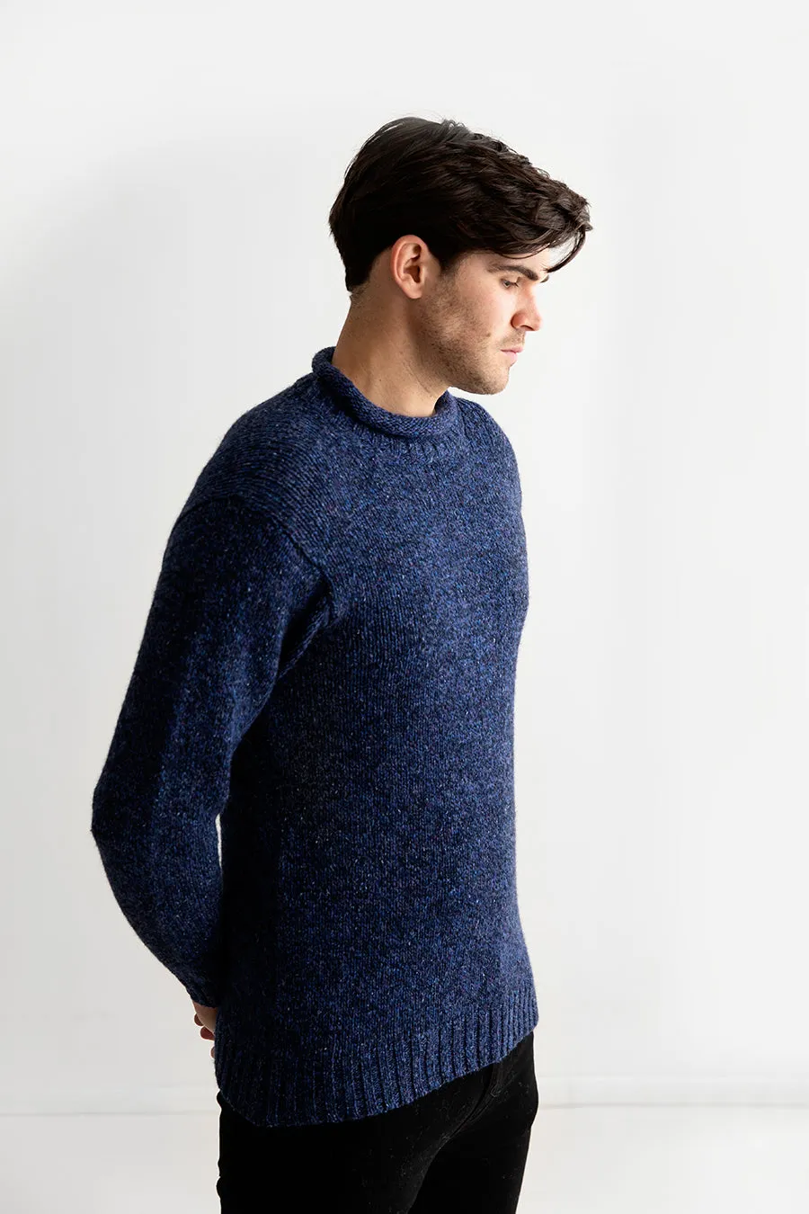 Mens Chunky Roll Neck Jumper - Blue Marl