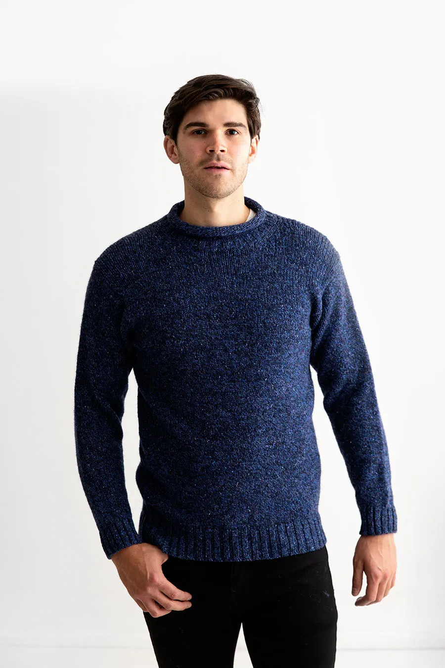 Mens Chunky Roll Neck Jumper - Blue Marl