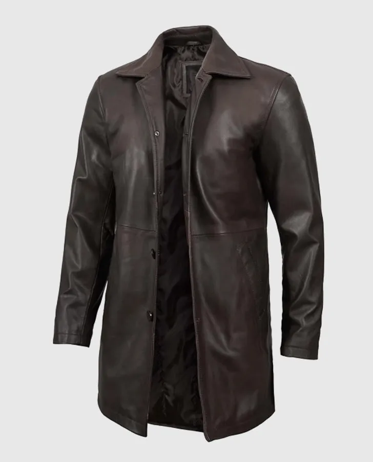 Men's Distressed Dark Brown Leather Coat