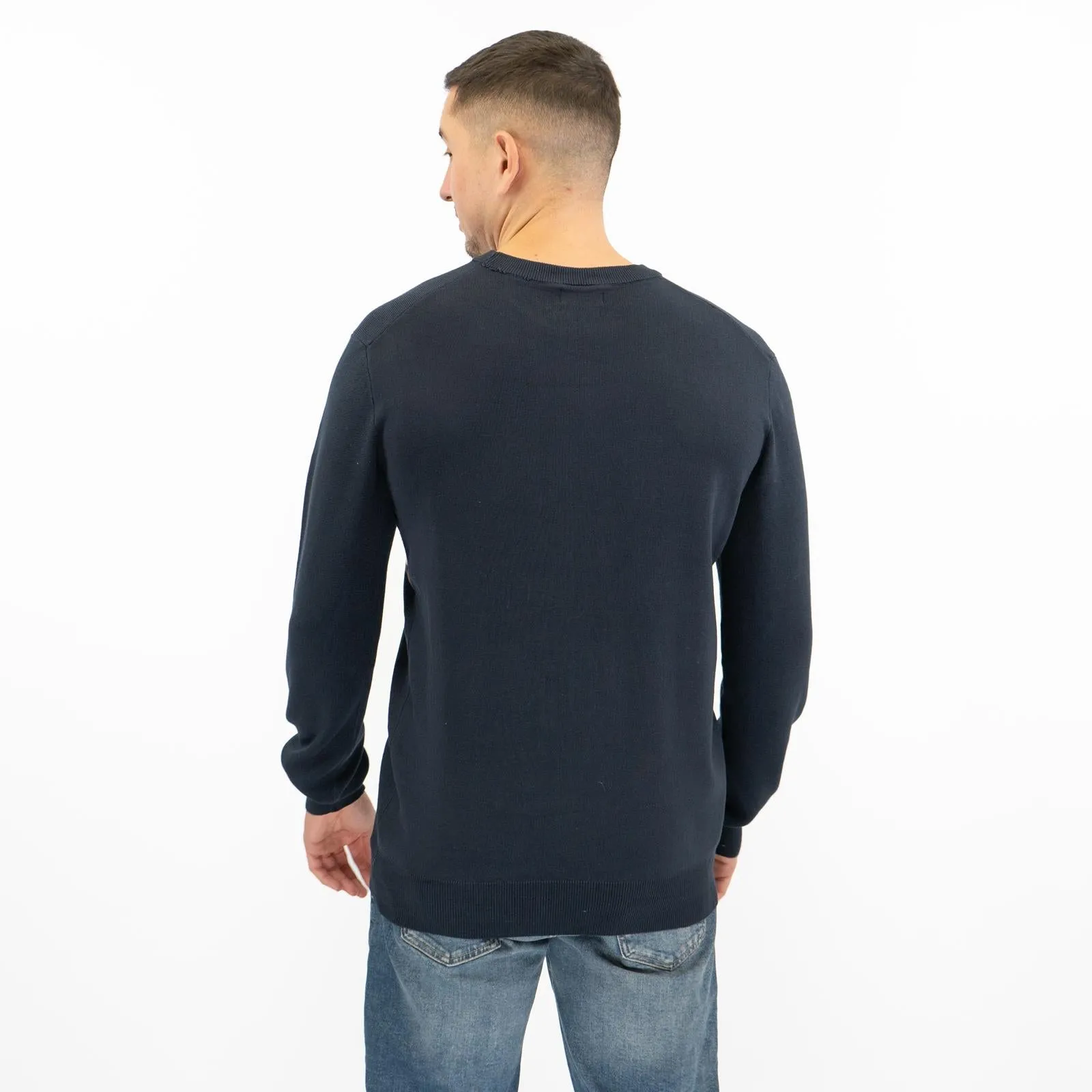 Mens Jumper Colour Block Stripe Navy