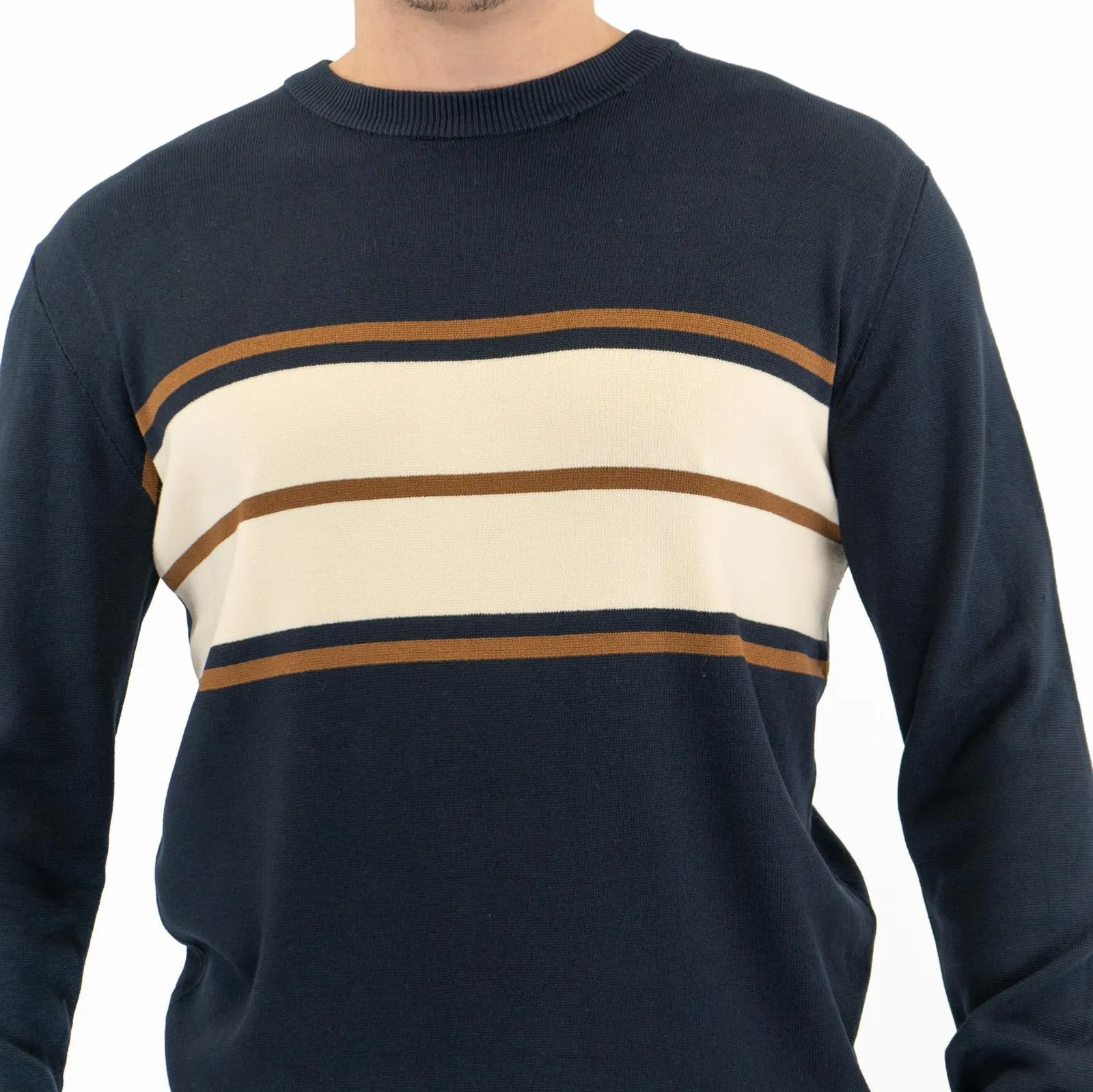 Mens Jumper Colour Block Stripe Navy