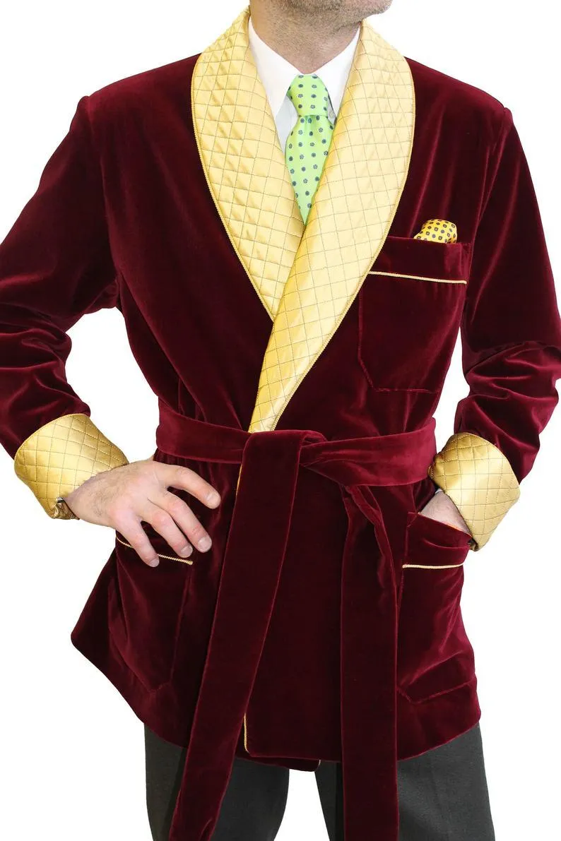 Mens Quilted Jacket Maroon Velvet Jacket Hosting Evening Party Wear Blazers Coat