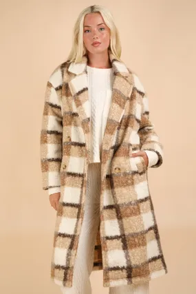 Mocha Plaid Oversized Long Coat