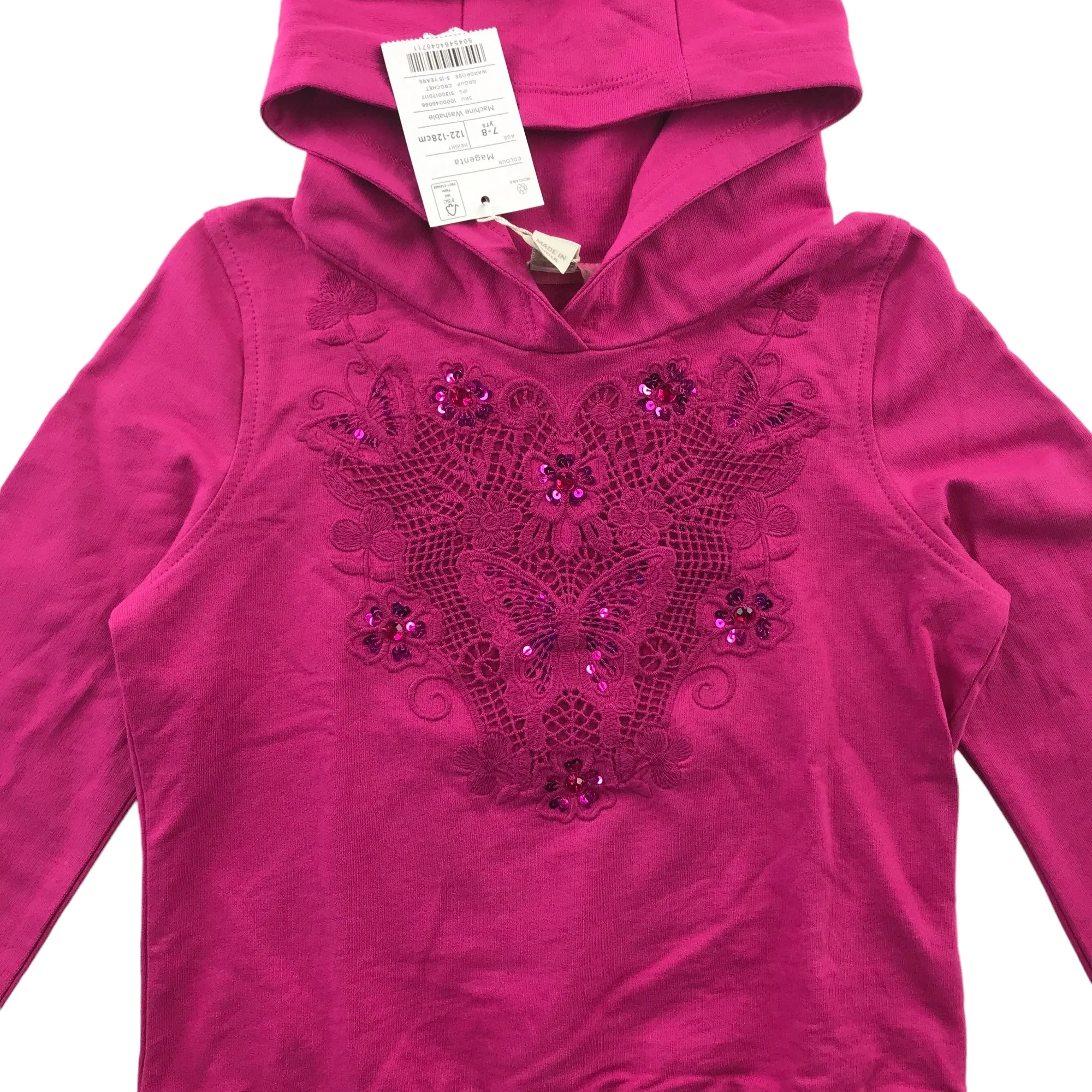 Monsoon hoodie 7-8 years magenta pink pullover with sequin detailing cotton